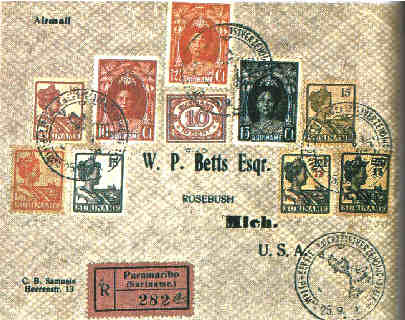 Fig. 4 A Lindbergh Circle" cover of September<BR> 1929 bearing stamps from Surinam (Dutch Guiana)